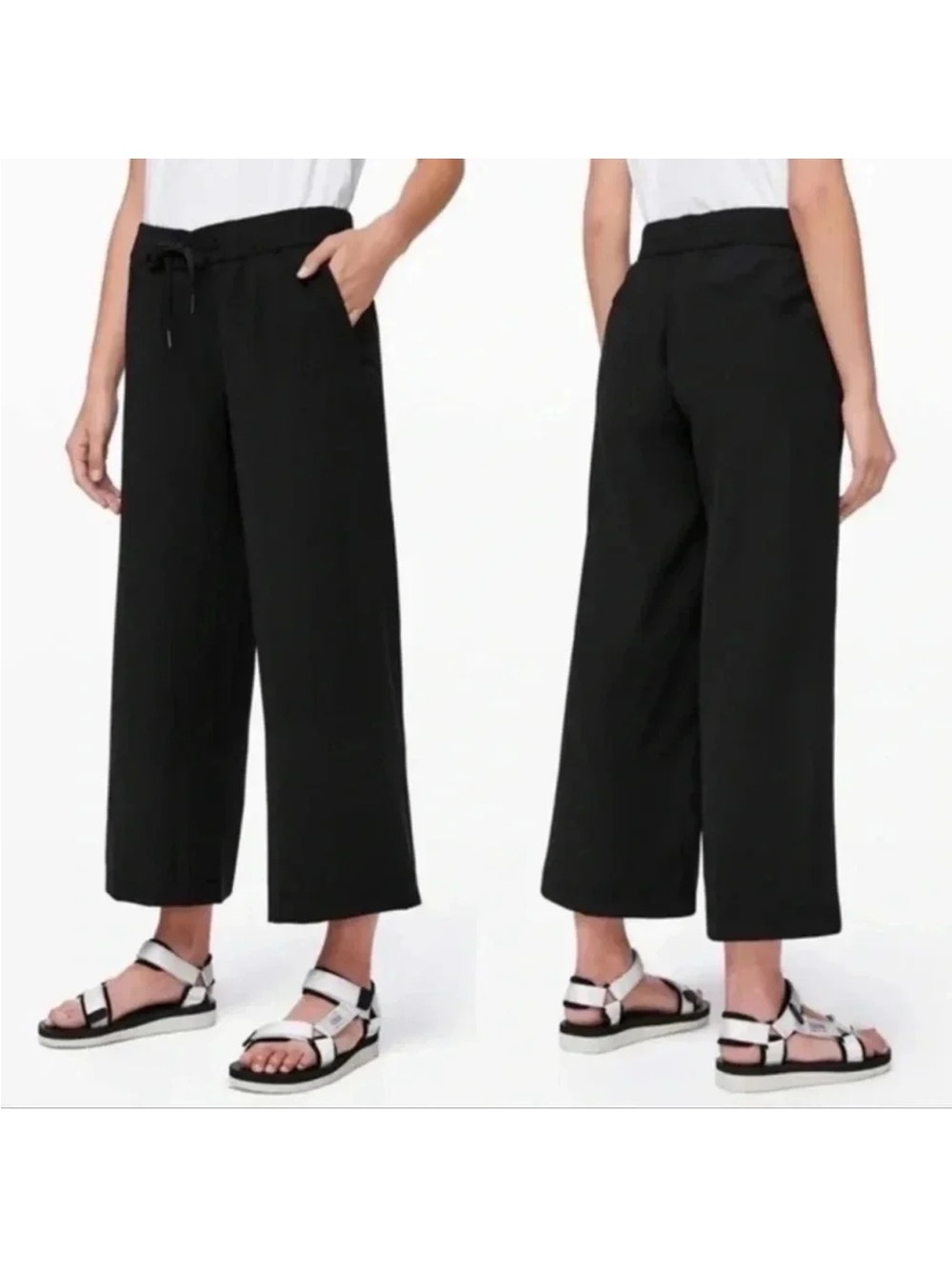 Lululemon on the fly 7/8 wide leg pull on cropped black slouchy activewear pants
